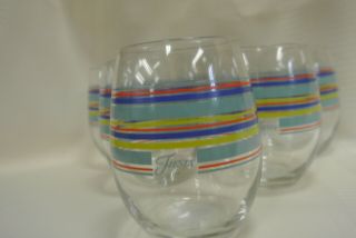Fiesta Stemless Wine Glasses,  Nwt Set Of 6.  Horizontal Stripes,  Hold 12 Oz.