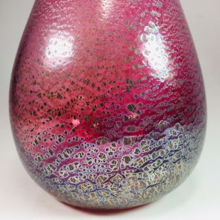 Vintage Red Swirl Silver Iridescent Art Glass Vase Blown Stephen Rich Nelson