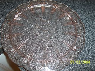 Vtg Jeanette Pink Cherry Blossom Depression Glass Cake Plate 10 1/4 In 1930 