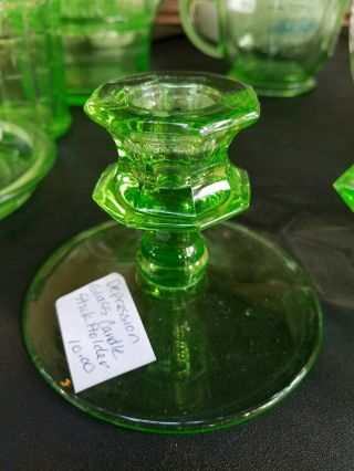 Vintage Green Depression Vaseline Glass Candle Holder