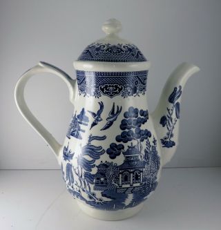 Churchill England Blue Willow Coffee Pot With Lid 9.  5 " Tall Perfect