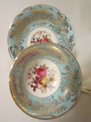 Paragon Cup And Saucer Acuamarine Color Wonderful Gold Accents
