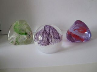Three Stunning Scottish Caithness Glass Paperweights Pebble Pixie Green Pebble