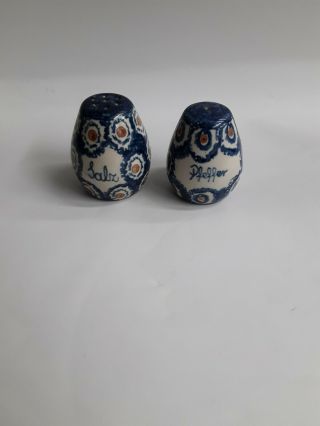 Boleslawiec Polish Pottery Salt & Pepper Shakers Set Peacock Pattern