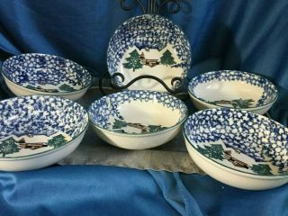 Set Of 6 Tienshan Folkcraft Cabin In The Snow Soup Cereal Bowls