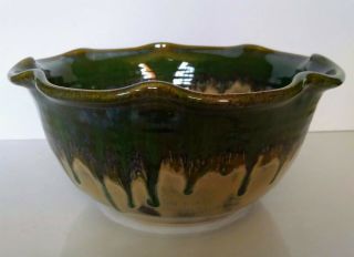 Clay Bowl Ruffled Edge Drip Glazed Kings Pottery Seagrove Nc 9 " Diameter,  4 " H