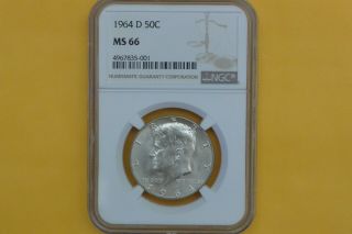 1964 D Silver Kennedy Half Dollar Ngc Ms 66