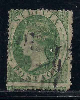 St Lucia 1860 (6d) Green Wmk Star Sg3 Fu