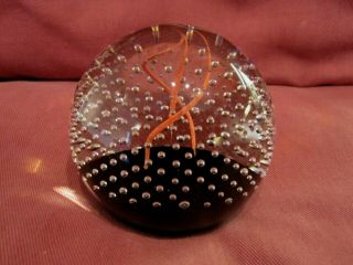 Stunning Scottish Caithness Glass Paperweight Polka Purple & Orange With Bubbles