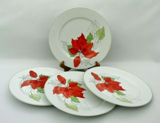 (4) Block Spal Watercolors - Poinsettia - 10 3/4 " Dinner Plates -