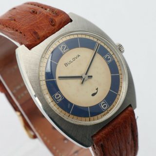Vintage BULOVA SEA KING Men ' s Watch Tropical Patina Dial Blue Reflective Sharp 3