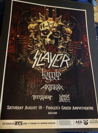 Slayer Final Tour Denver Promo Concert Poster 11x17 With Anthrax,  Lamb Of God.