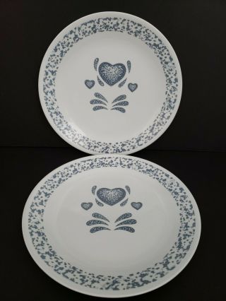 Set Of 2 Corelle Blue Hearts 10 1/4 " Dinner Plates (sponged Heart)