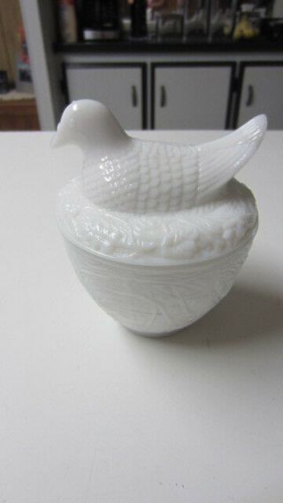 Vintage Avon Milk Glass Dove / Bird On Nest Candle Holder / Trinket Dish (md)