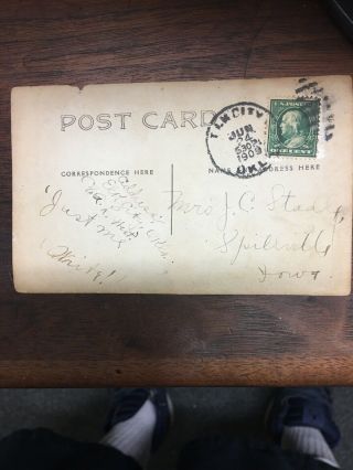Rare 1 Cent Green Benjamin Franklin Stamp And Postcard From Oklstamped Jun 1909