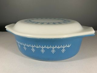 Vintage Pyrex Blue Snowflake Covered Casserole Bowl Dish With Lid