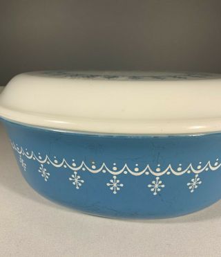 Vintage Pyrex Blue Snowflake Covered Casserole Bowl Dish with Lid 2