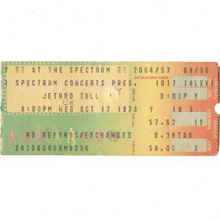 Jethro Tull & Uk Concert Ticket Stub Philadelphia 10/17/79 Stormwatch Tour Rare