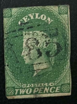 Ceylon.  1857.  2p.  Deep Green.  Scott 4.  Cat.  Val.  75 Us$.