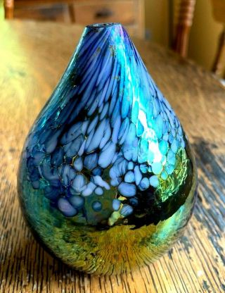 Vintage Mt St Helens Ash Art Glass Oil Lamp Pear Shape 4 " Blue