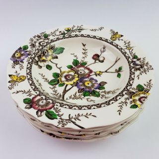 Alfred Meakin Medway Floral China Porcelain 9 " Rimmed Soup Bowls Set Of 6