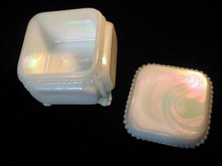 Vintage Westmoreland Opalescent Milk Glass Trinket Box,  Beaded Accents, 2