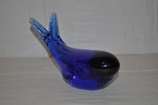 Vintage Murano Art Glass Whale Cobalt Blue Sculpture Paperweight Figurine