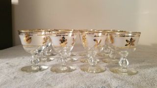 Vintage Set Of 12 Frosted Gold Leaf Pattern Small Stemware Goblets
