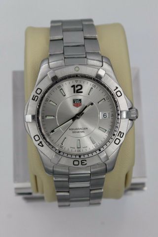 Tag Heuer Waf1112.  Ba0801 Silver Gray Aquaracer Watch Mens 300m Crystal Ss