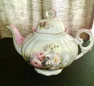 Betty Platner Porcelain Treasures Teapot Pink & White Roses 7.  5 " In Height