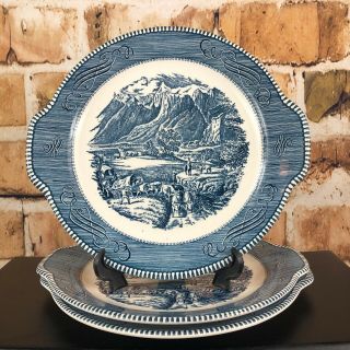 3 Currier And Ives Royal China Platters Handle Cake Plate " The Rocky Mountains "