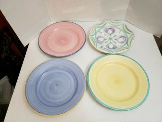 4 Multi Colored Hand Painted Vietri Italian Ceramic Pottery Dinner Plates