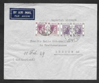 Hong Kong - Imperial Airways 1939 Airmail Cover From Victoria To Zurich.