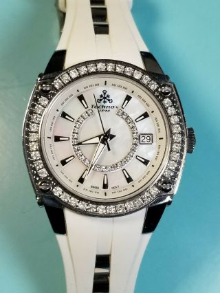 Jpm Techno Ladies Diamond Watch Stainless Steel And White Rubber Strap 0.  50 Ctw
