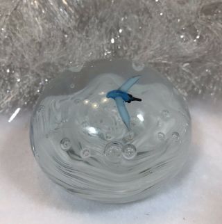 Vintage Gorgeous Designs China White With Blue Bird Art Glass Paperweight