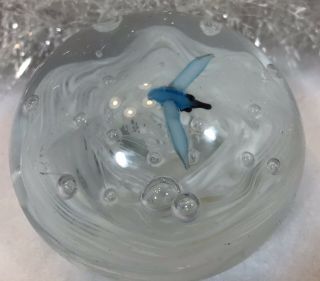 Vintage Gorgeous Designs China White With Blue Bird Art Glass Paperweight 3