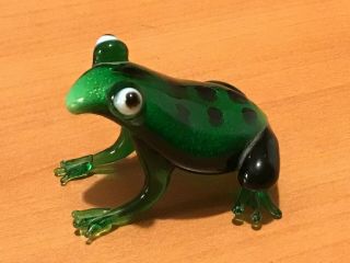 Vintage Italian Murano Hand Blown Green Art Glass Frog Figurine Pcab8