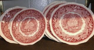 Masons Red/pink Vista Ironstone Bundle: 2 Round Plates 8 " & 3 Round Plates 9 "