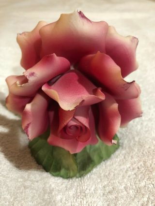 Vintage Capodimonte Italy Beau Fine Porcelain Pink Rose & Bud Flower Figurine
