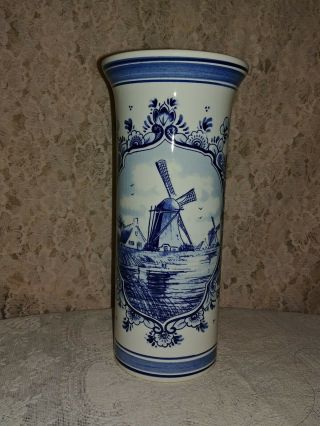 Delft Blue Windmill Porcelain Vase Holland