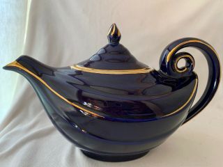 Vintage Hall Cobalt Blue & Gold Trim Aladdin Teapot 6 Cup