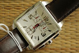 Old Stock Tissot Quadrato Stainless Steel White Dial Chronograph Watch Box Set
