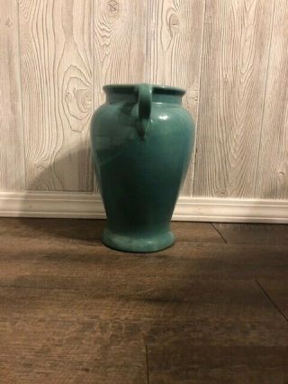 VINTAGE STUDIO ARTS & CRAFTS POTTERY BLUE VASE DOUBLE HANDLE 12 inches in Height 2