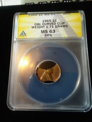 1965 Lincoln Cent Double Curved Clip Anacs Ms 63