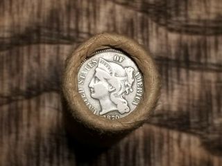 1870 3 Cent Nickel& 1883 Indian Head /old Small Cent Roll/ Antique/ag - Unc 724.