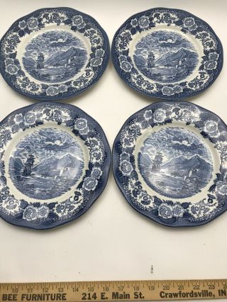 Royal Warwick Lochs Of Scotland " Loch Oich " 10 " Blue White Dinner Plate Set Of 4