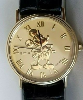 Mickey Mouse Seiko,  14k Solid Gold Quartz Wrist Watch.  30 Mm Unisex.  Orig.  Band