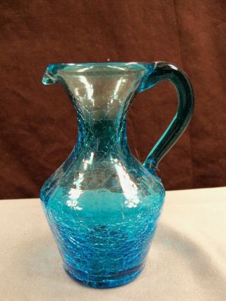 Blue Crackle Glass Pitcher 4 5/8 " Tall