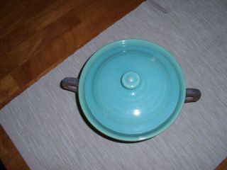 Vintage Bauer Pottery Ringware Jade Green Small Covered Casserole With Rack 2