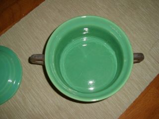 Vintage Bauer Pottery Ringware Jade Green Small Covered Casserole With Rack 3